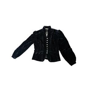 Trevan Women Crop black Edwardian Velvet Velour Jacket Blazer Sz 4 mock